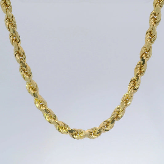 14k Solid Yellow Gold Diamond Cut Rope Chain - 5mm