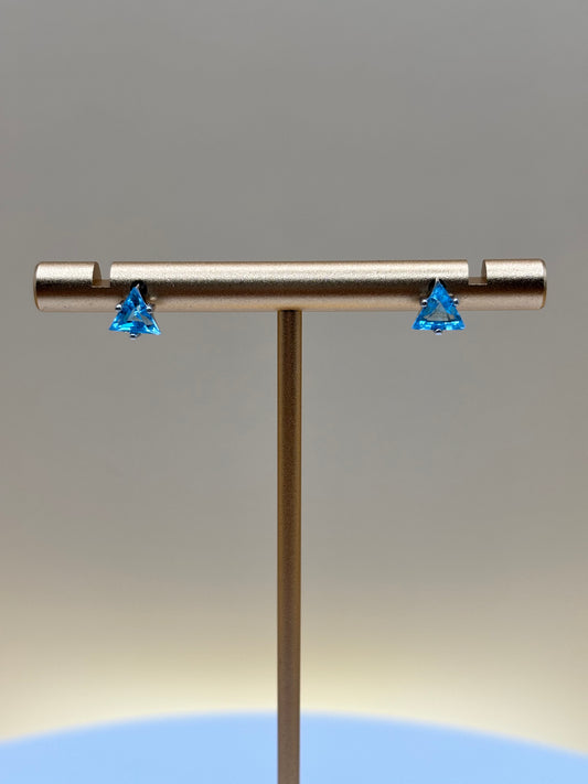 14k White Gold Natural Swiss Blue Topaz Studs - 1.05 cttw