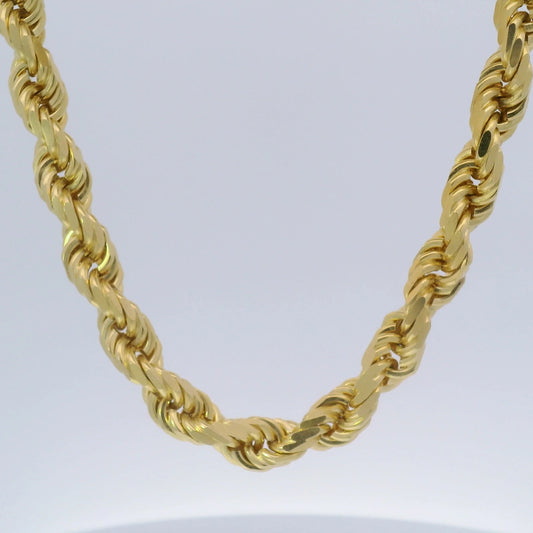 14k Solid Yellow Gold Diamond Cut Rope Chain - 7mm