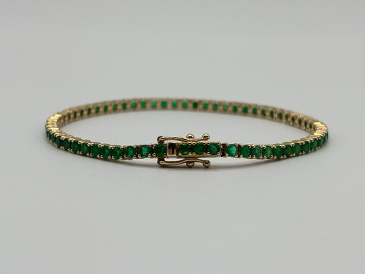 14k Yellow Gold Emerald Tennis Bracelet - 3.84 cttw