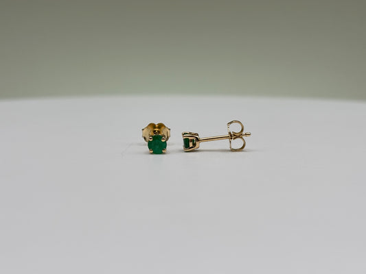 14k Yellow Gold Round Zambian Emerald Stud Earrings - 0.50 cttw