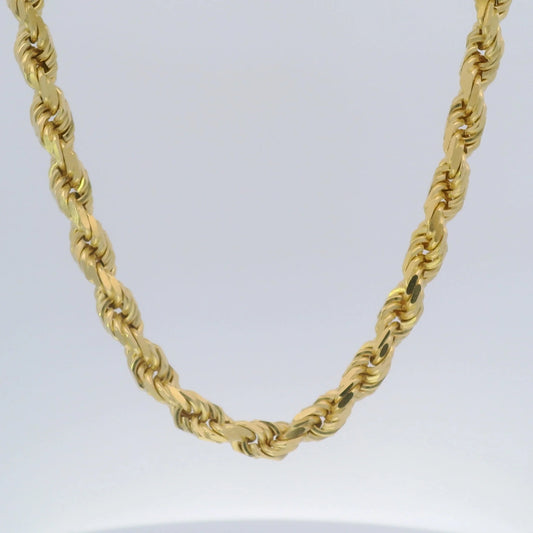 14k Solid Yellow Gold Diamond Cut Rope Chain - 6mm