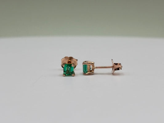 14k Rose Gold Square Emerald Stud Earrings - 0.30 cttw