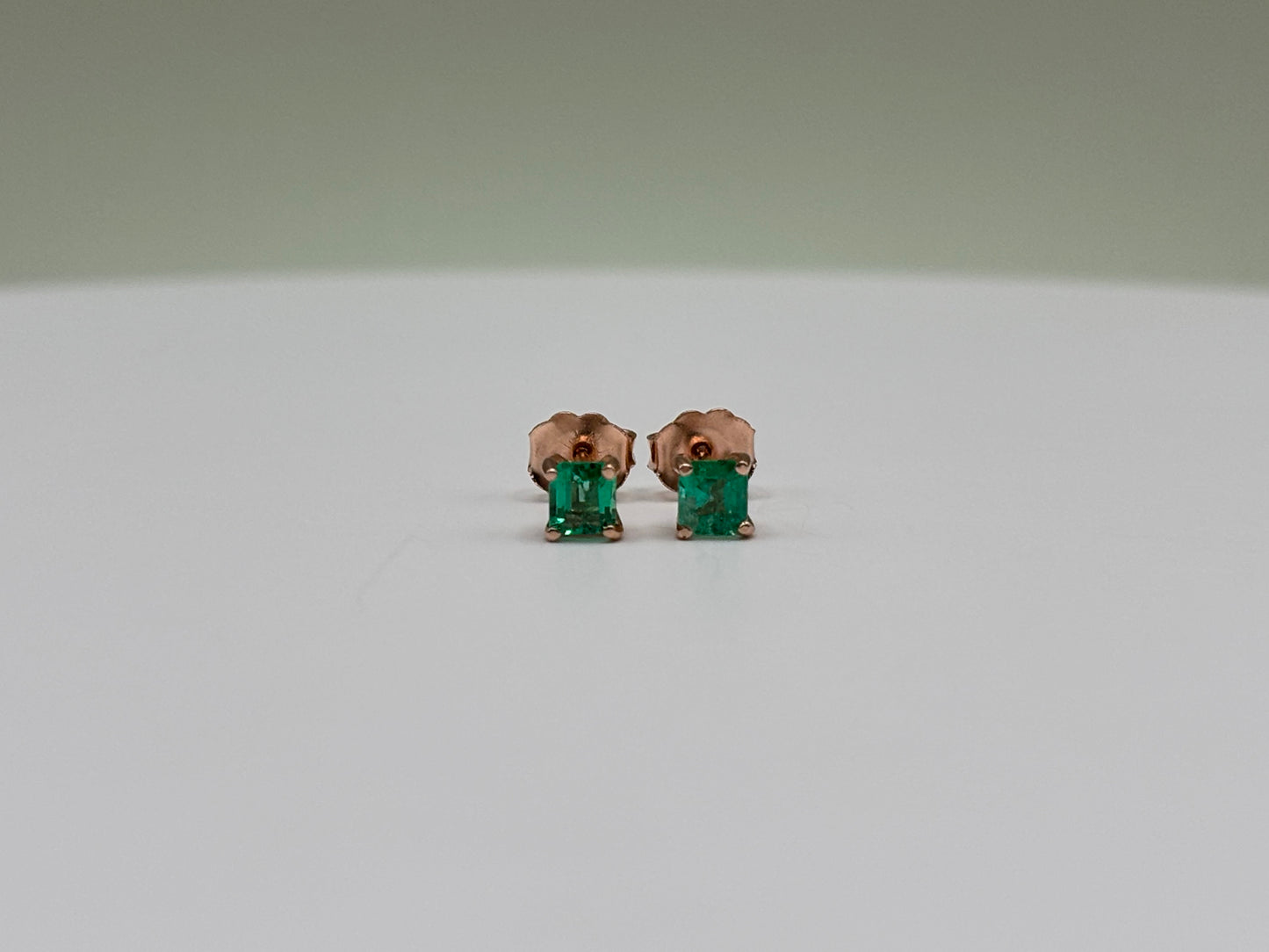 14k Rose Gold Square Emerald Stud Earrings - 0.30 cttw