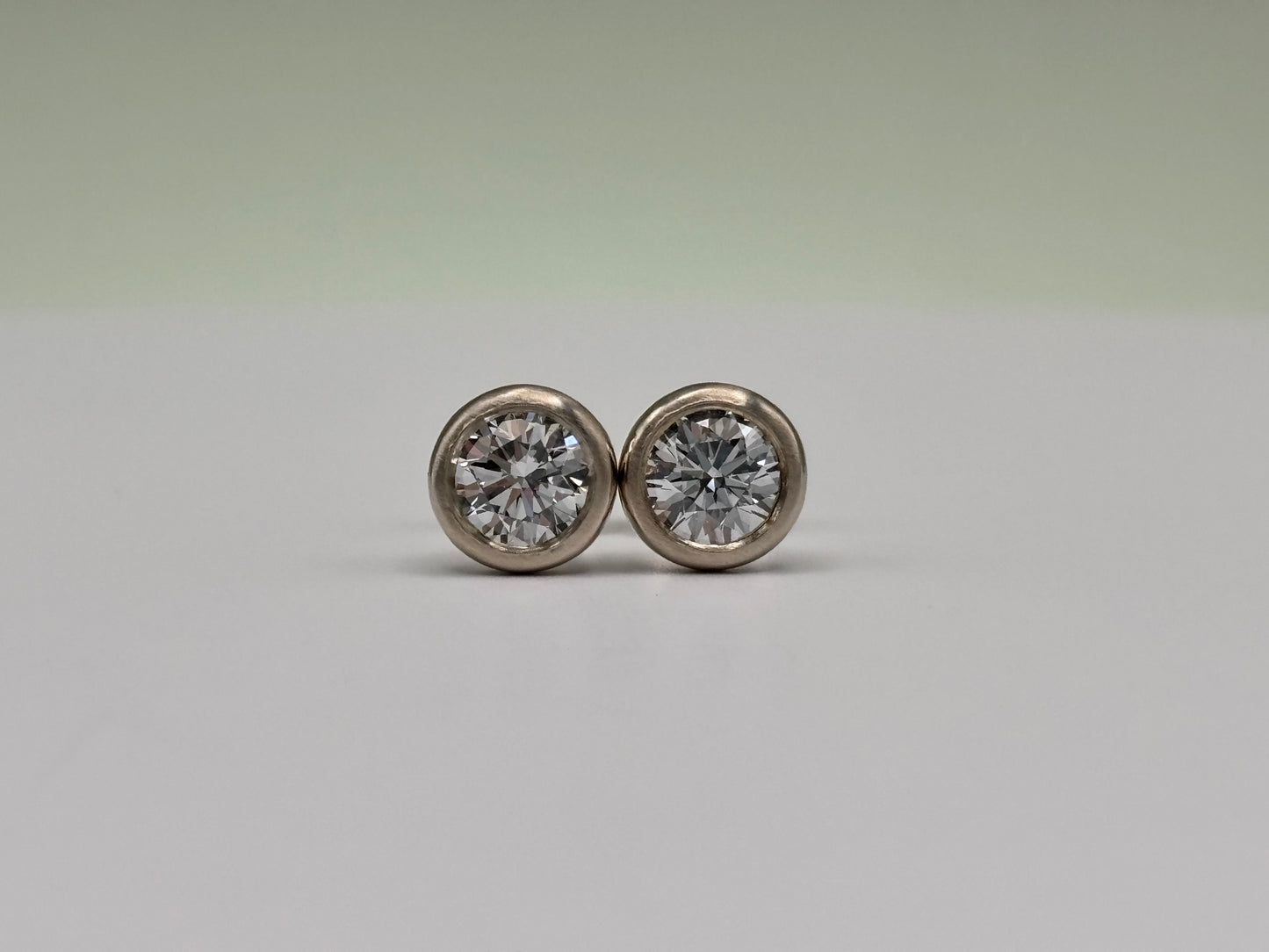 14k White Gold Solitaire Diamond Bezel Set Studs - 1 cttw
