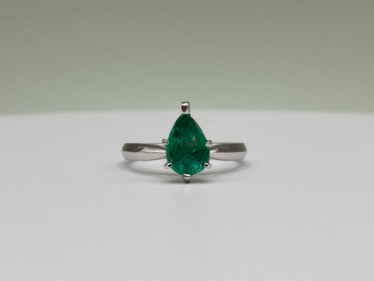 14k White Gold Pear-Cut Colombian Emerald - 1.64 cttw