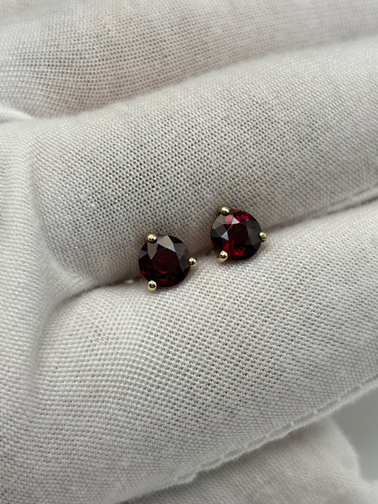 14k Yellow Gold Purplish Pink Rhodolite Garnet Studs - 2.52 cttw