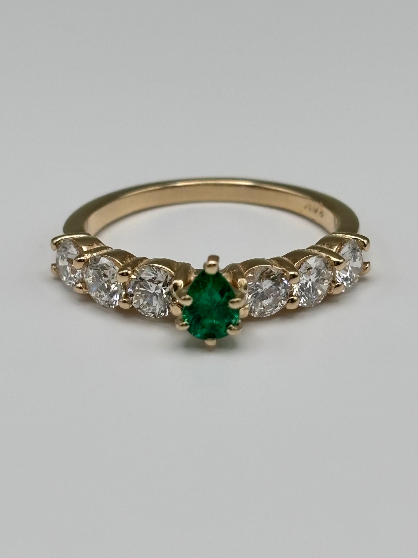 14k Yellow Gold Pear-Cut GIA Certified Colombian Emerald & Diamond Ring - 1.29 cttw