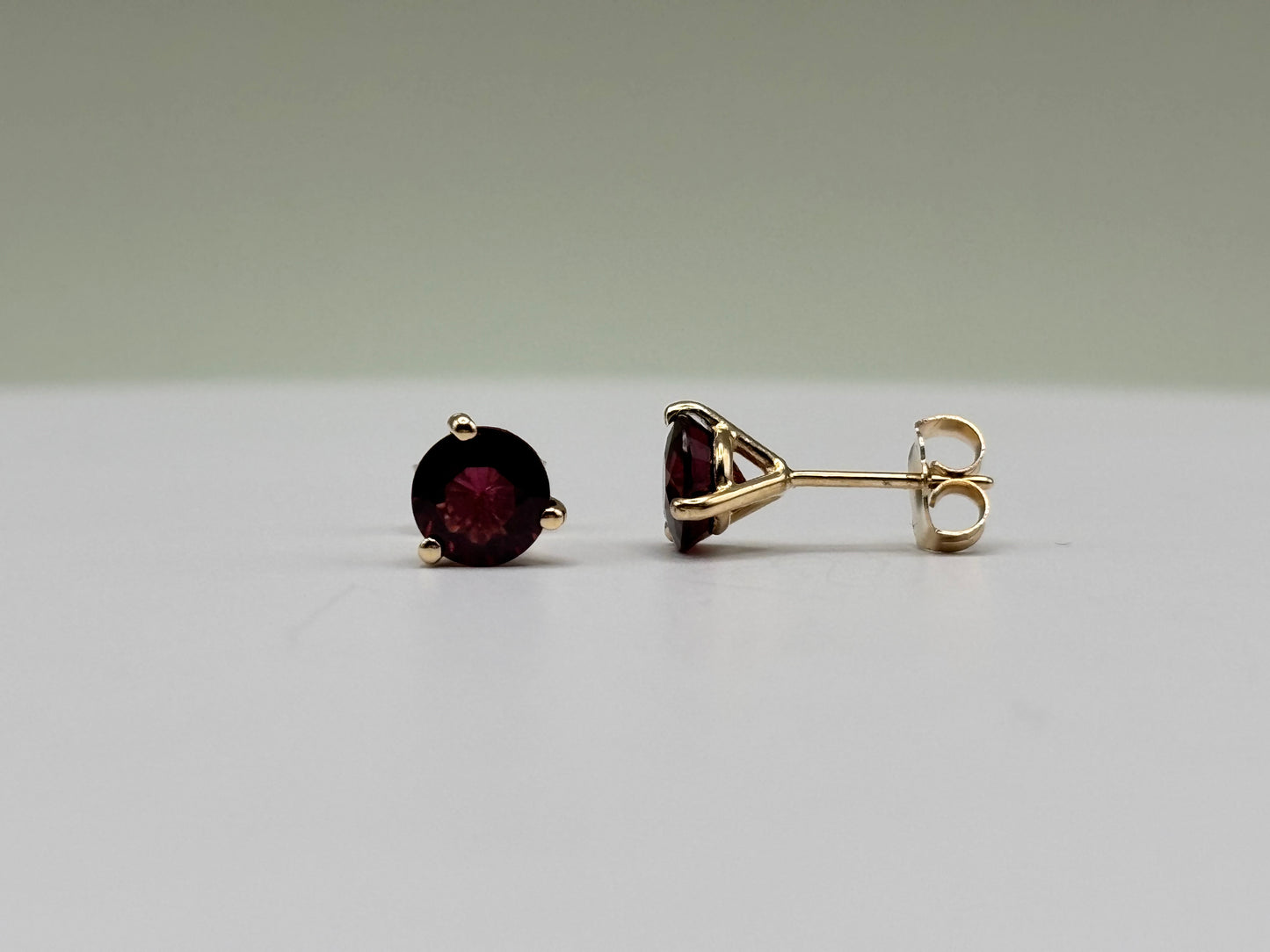 14k Yellow Gold Purplish Pink Rhodolite Garnet Studs - 2.52 cttw