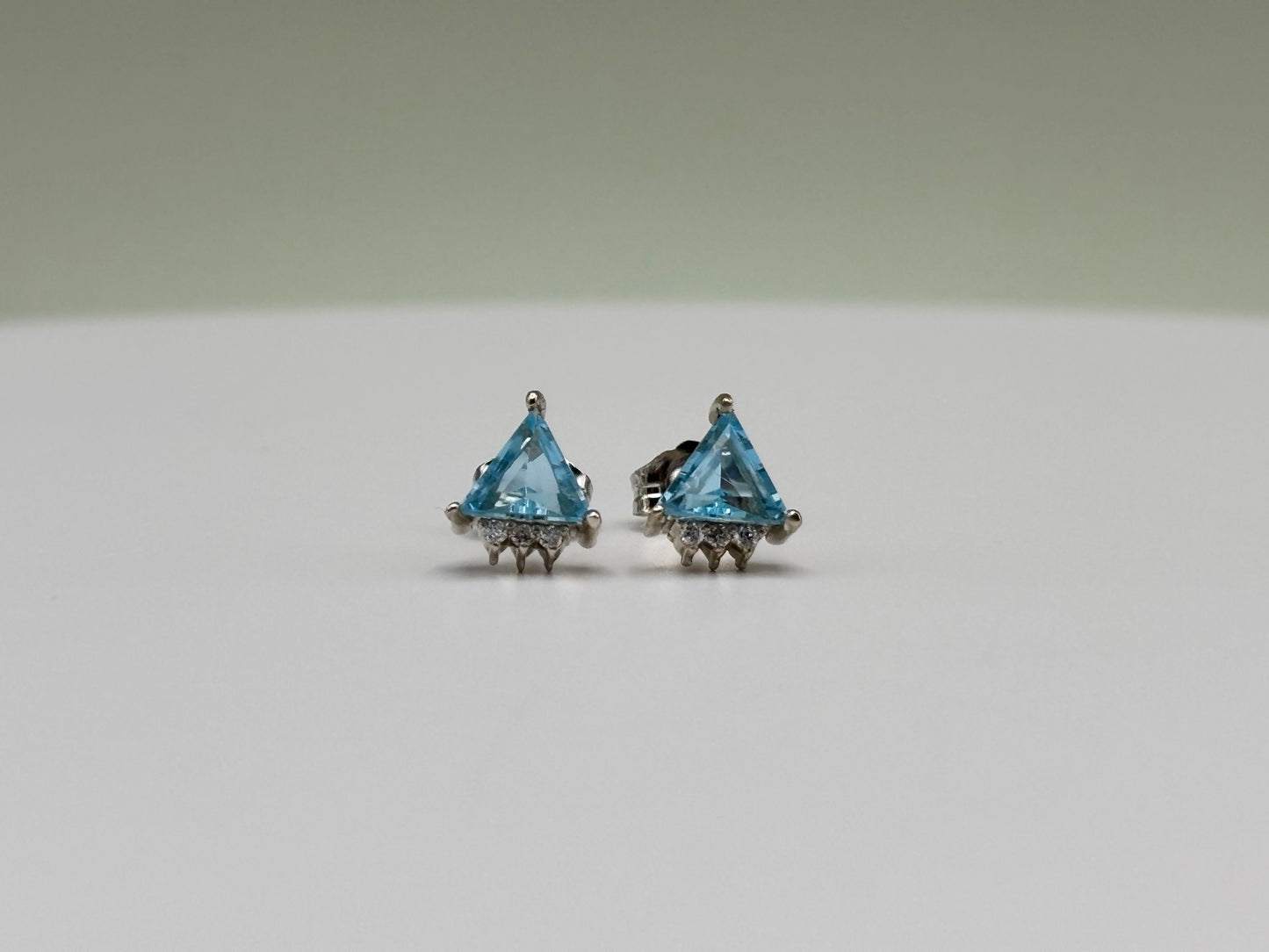 14k White Gold Natural Swiss Blue Topaz & Diamond Studs - 1.17 cttw