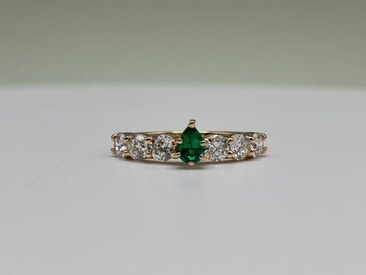 14k Yellow Gold Pear-Cut GIA Certified Colombian Emerald & Diamond Ring - 1.29 cttw