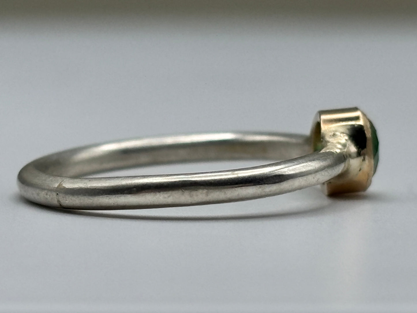 Dainty Two-Tone Ring with Natural Colombian Emerald - 0.39 ct | 14k Gold & Sterling Silver