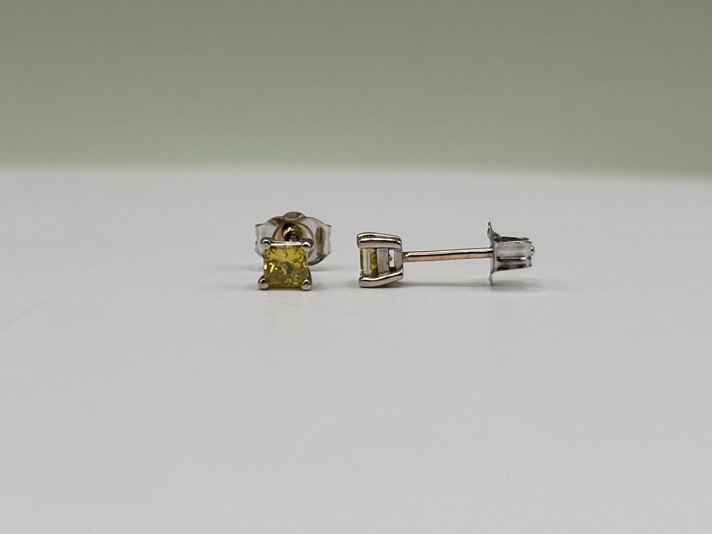 14k White Gold Fancy Light Yellow Diamond Studs - 0.24 cttw