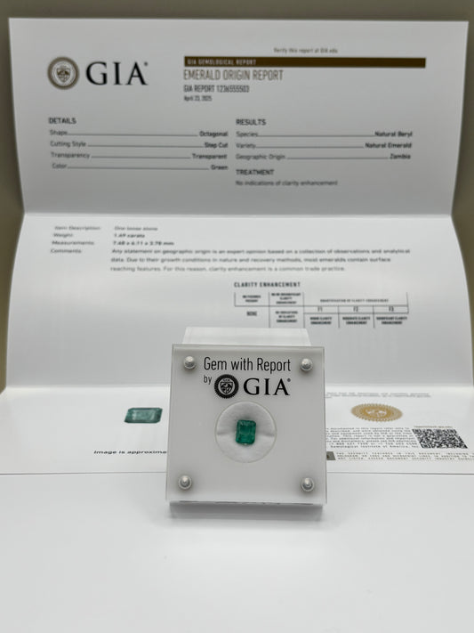 1.49 Carat Natural Green Loose Zambian Emerald - Emerald Cut