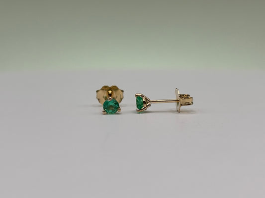 14k Yellow Gold Round Colombian Emerald Stud Earrings - 0.38 cttw