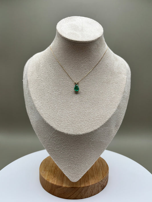 14k Yellow Gold Pear-Cut Colombian Emerald Pendant with 18" Box Chain - 1.70 ct