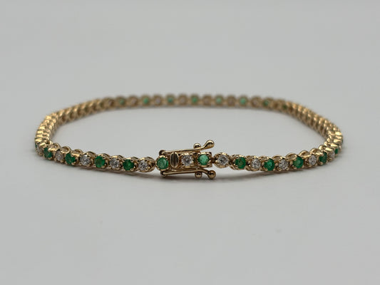 14k Yellow Gold Diamond & Emerald Tennis Bracelet - 2.50 cttw