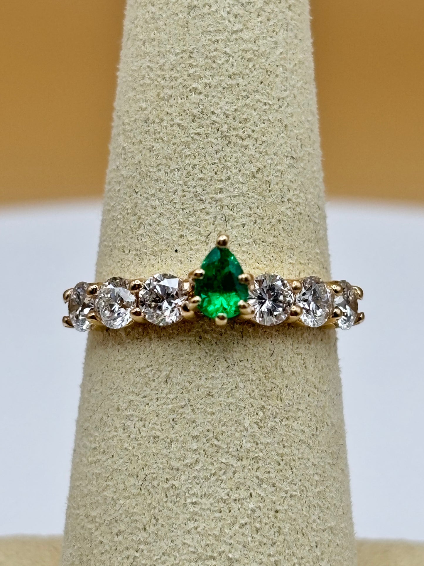 14k Yellow Gold Pear-Cut GIA Certified Colombian Emerald & Diamond Ring - 1.29 cttw