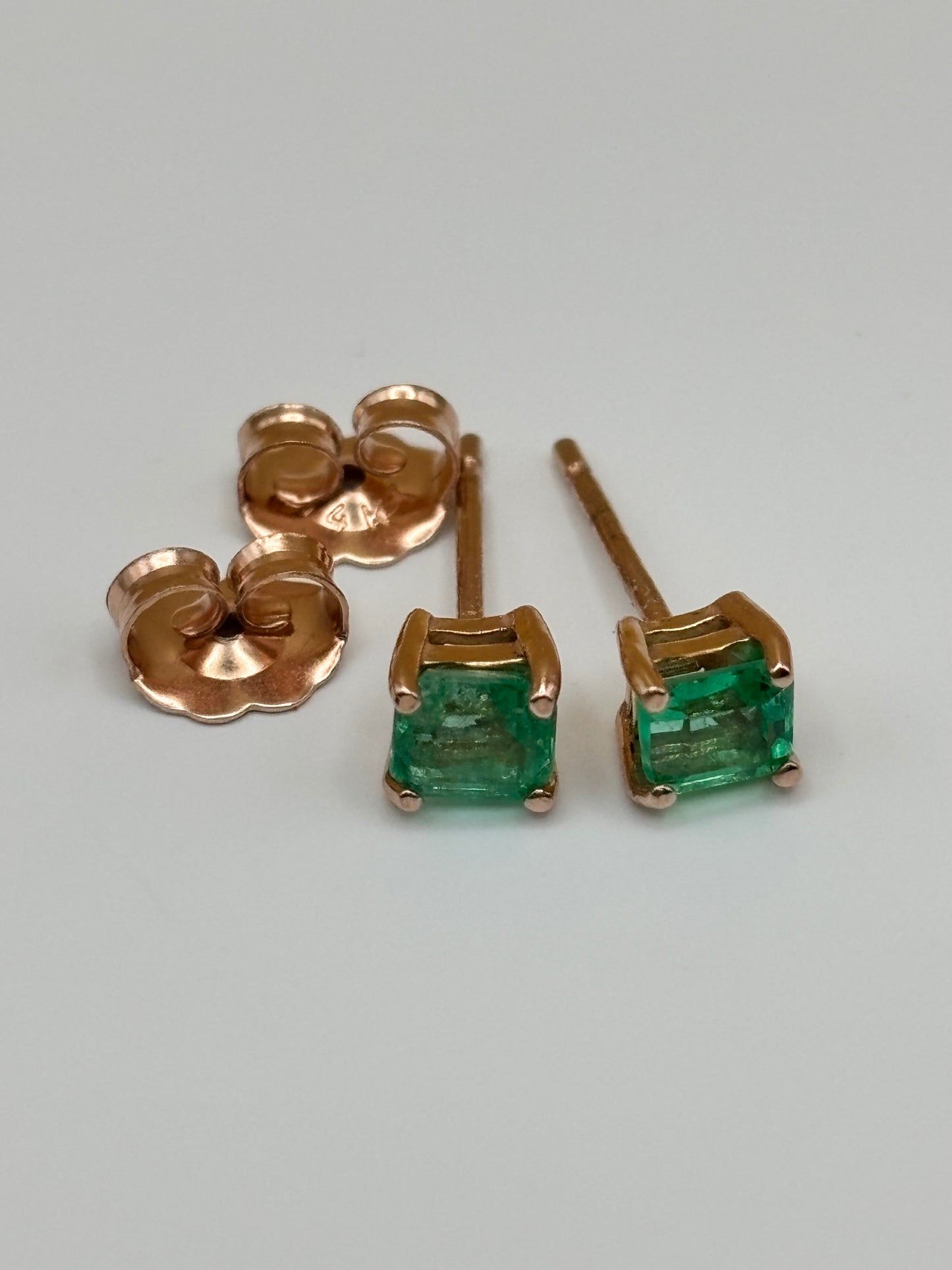 14k Rose Gold Square Emerald Stud Earrings - 0.30 cttw