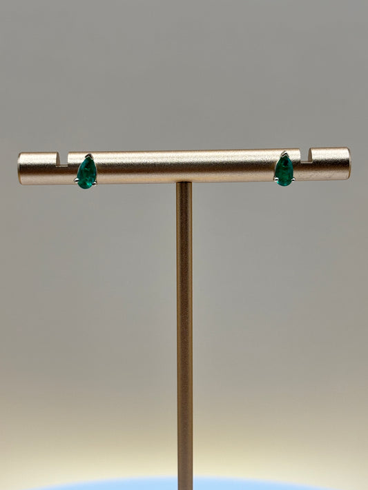 14k Yellow Gold Elongated Pear-Cut Colombian Emerald Stud Earrings - 0.36 cttw