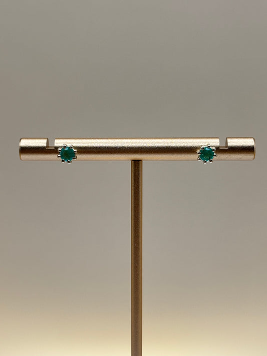 14k Yellow Gold Colombian Emerald Stud Earrings - 0.38 cttw