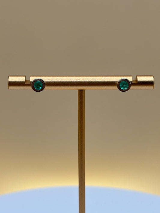 14k White Gold Bezel-Set Colombian Emerald Stud Earrings - 0.39 cttw