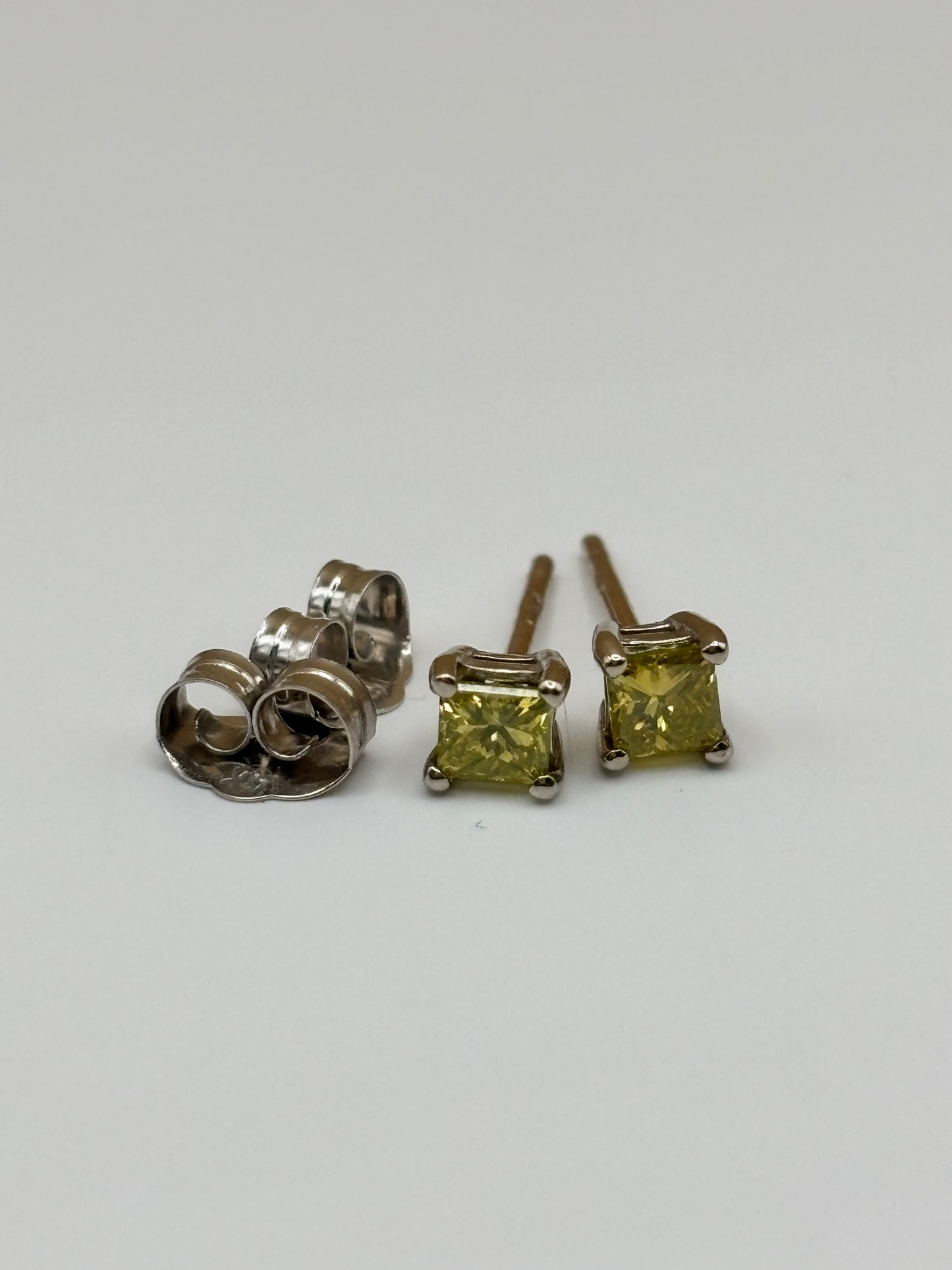 14k White Gold Fancy Light Yellow Diamond Studs - 0.24 cttw