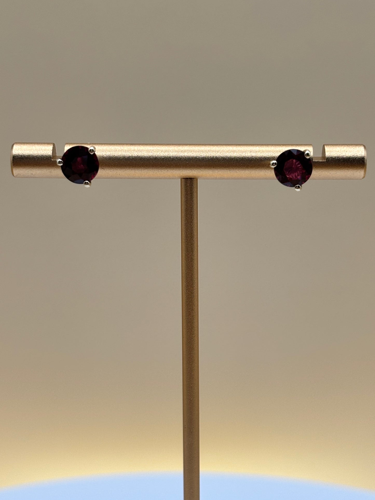 14k Yellow Gold Purplish Pink Rhodolite Garnet Studs - 2.52 cttw