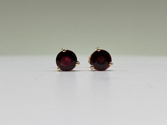 14k Yellow Gold Purplish Pink Rhodolite Garnet Studs - 2.52 cttw