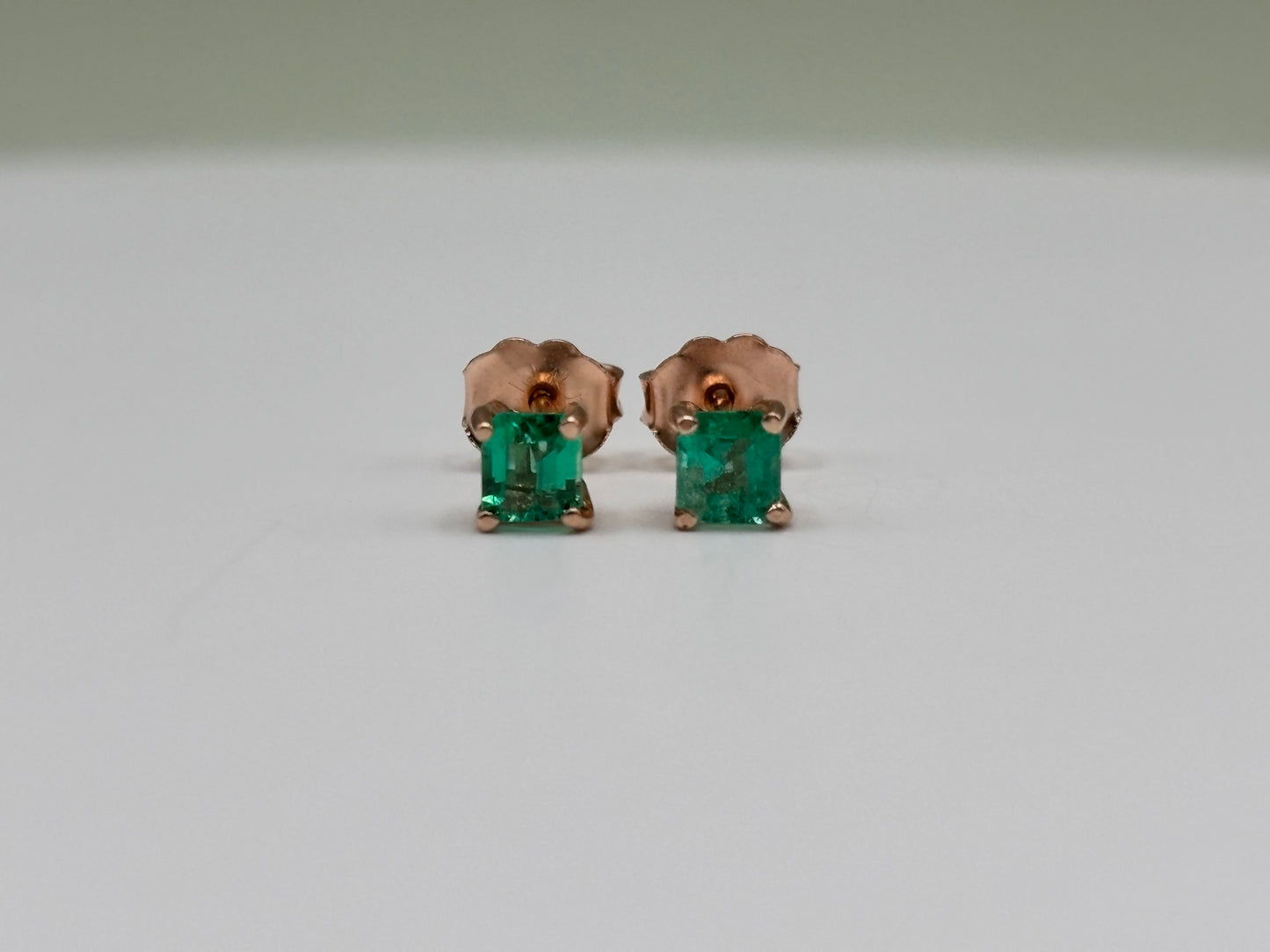 14k Rose Gold Square Emerald Stud Earrings - 0.30 cttw