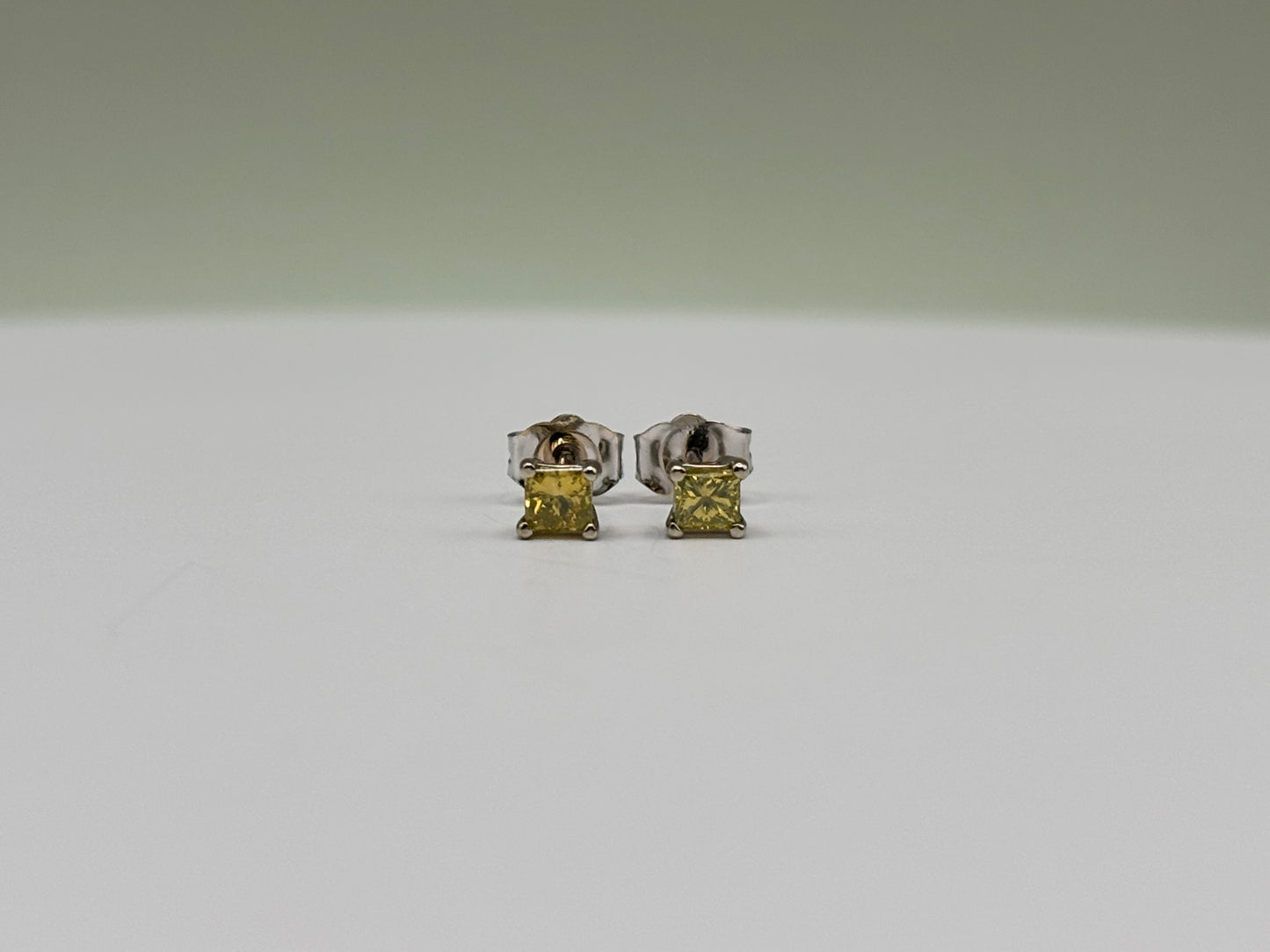 14k White Gold Fancy Light Yellow Diamond Studs - 0.24 cttw