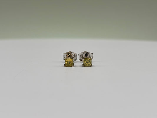 14k White Gold Fancy Light Yellow Diamond Studs - 0.24 cttw