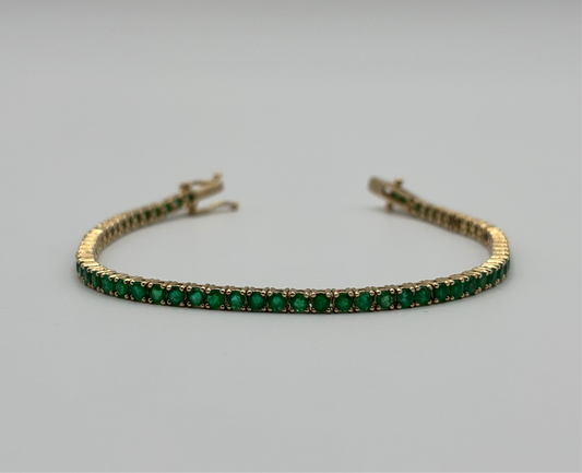 14k Yellow Gold Emerald Tennis Bracelet - 3.84 cttw