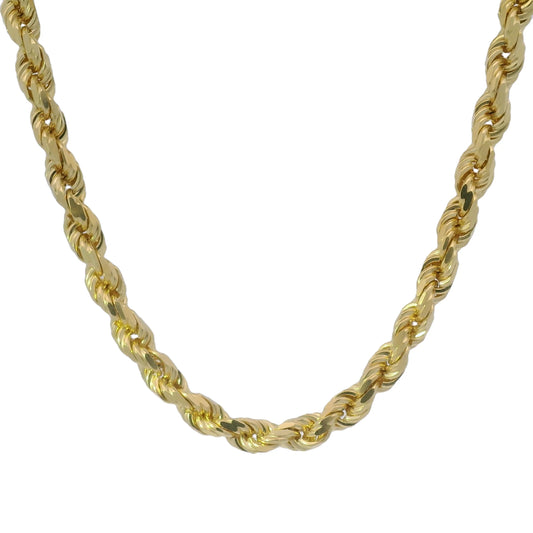 14k Solid Yellow Gold Diamond Cut Rope Chain - 5mm