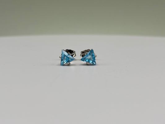 14k White Gold Natural Swiss Blue Topaz Studs - 1.05 cttw