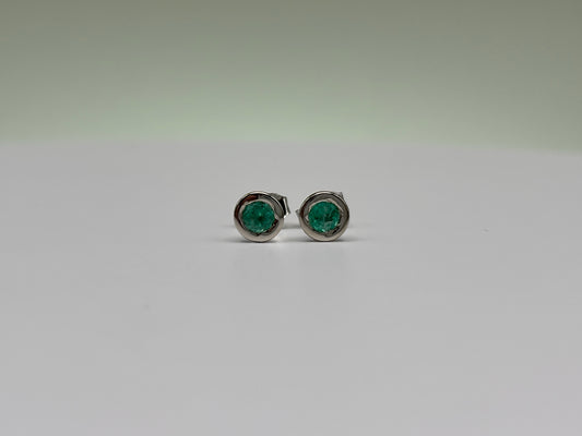 14k White Gold Bezel-Set Colombian Emerald Stud Earrings - 0.39 cttw