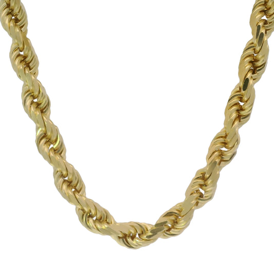 14k Solid Yellow Gold Diamond Cut Rope Chain - 7mm