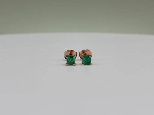 14k Rose Gold Square Emerald Stud Earrings - 0.30 cttw