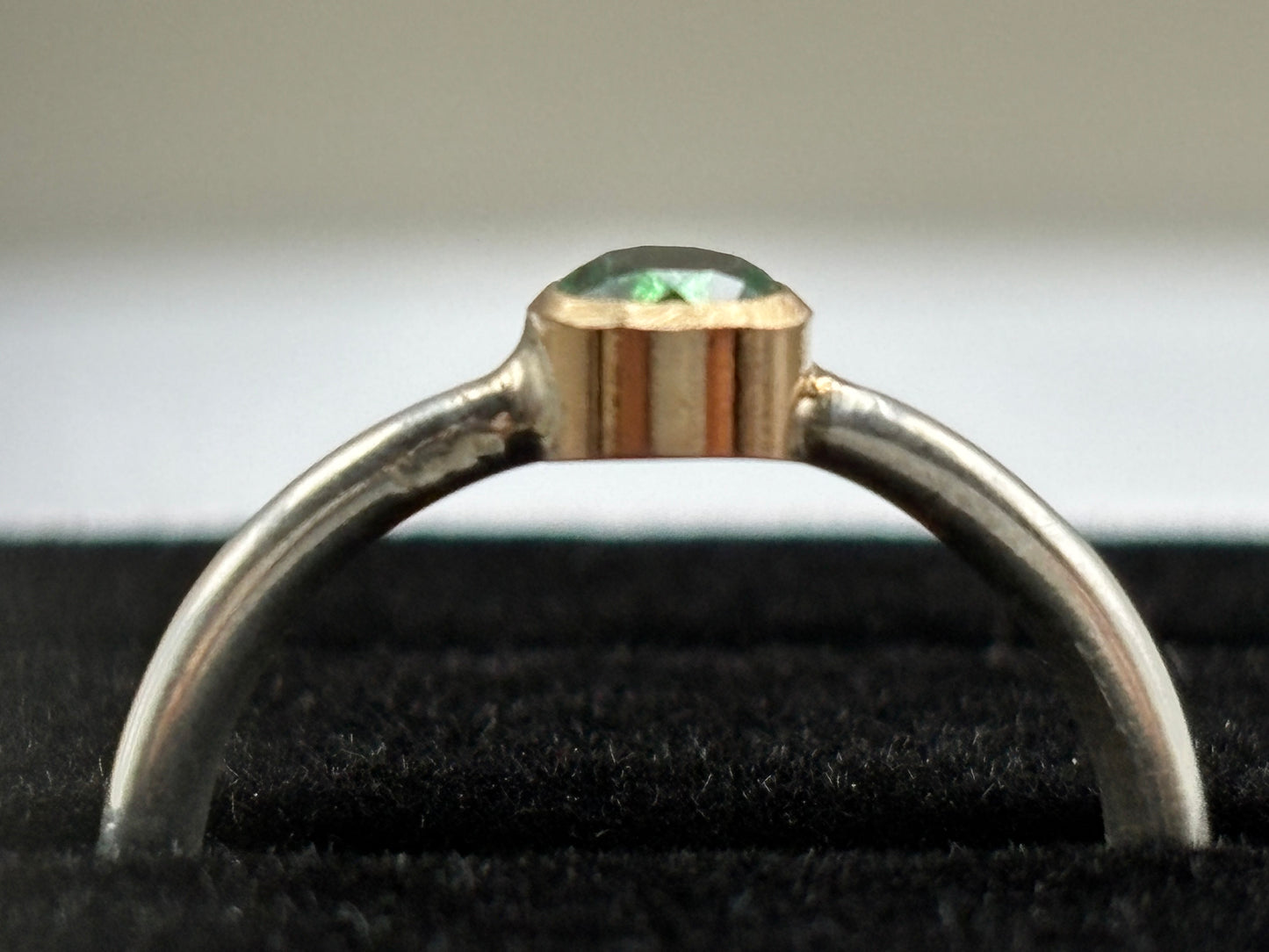 Dainty Two-Tone Ring with Natural Colombian Emerald - 0.39 ct | 14k Gold & Sterling Silver