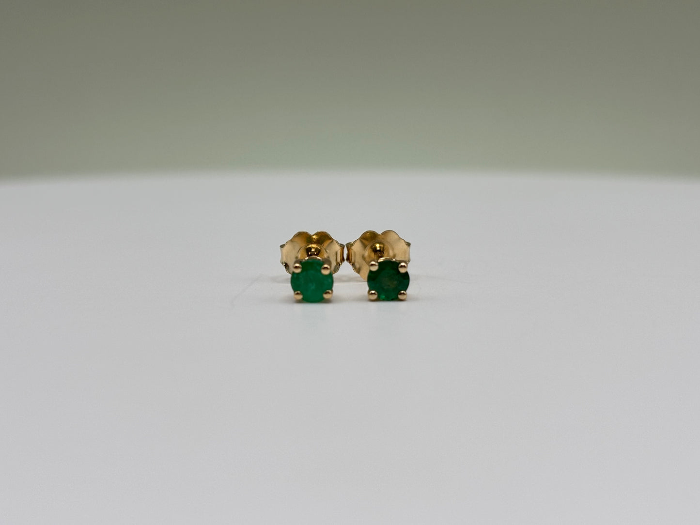 14k Yellow Gold Round Zambian Emerald Stud Earrings - 0.50 cttw