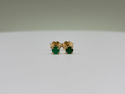 14k Yellow Gold Round Zambian Emerald Stud Earrings - 0.50 cttw