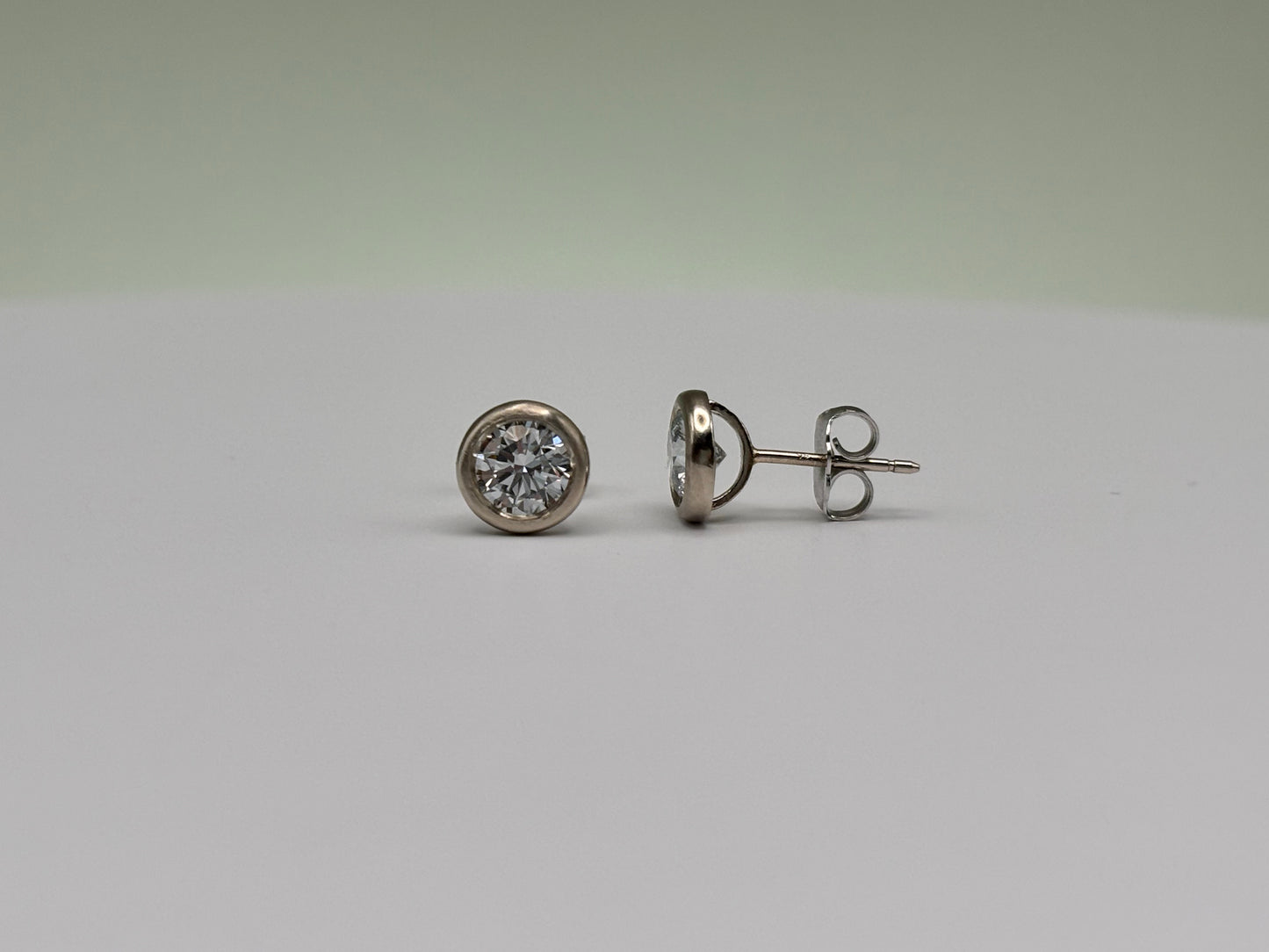 14k White Gold Solitaire Diamond Bezel Set Studs - 1 cttw