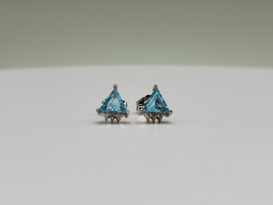 14k White Gold Natural Swiss Blue Topaz & Diamond Studs - 1.17 cttw