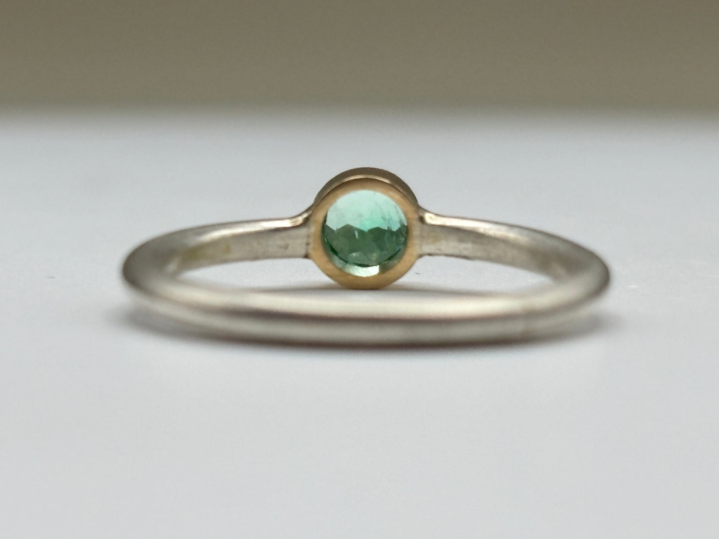 Dainty Two-Tone Ring with Natural Colombian Emerald - 0.39 ct | 14k Gold & Sterling Silver