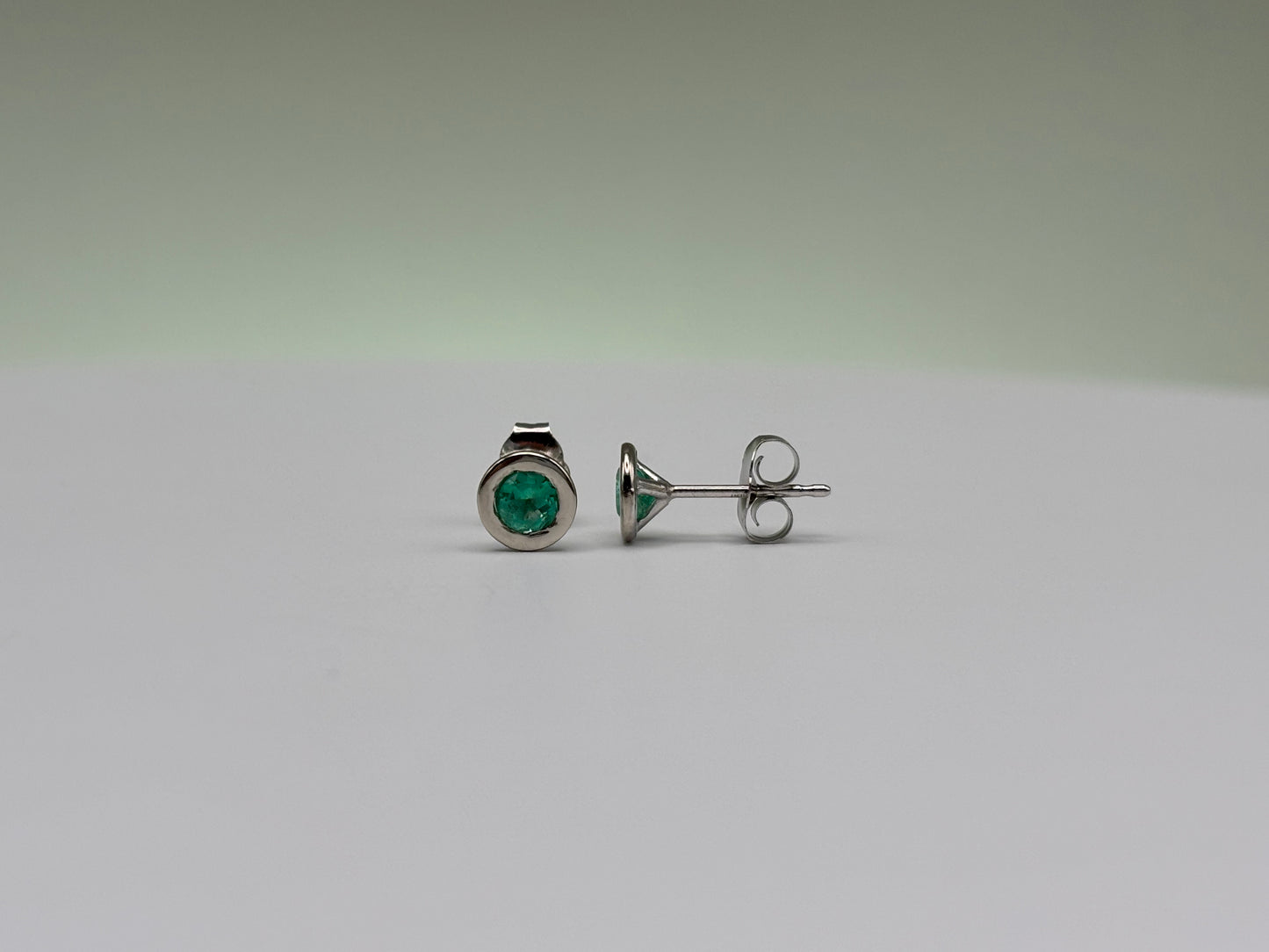 14k White Gold Bezel-Set Colombian Emerald Stud Earrings - 0.39 cttw
