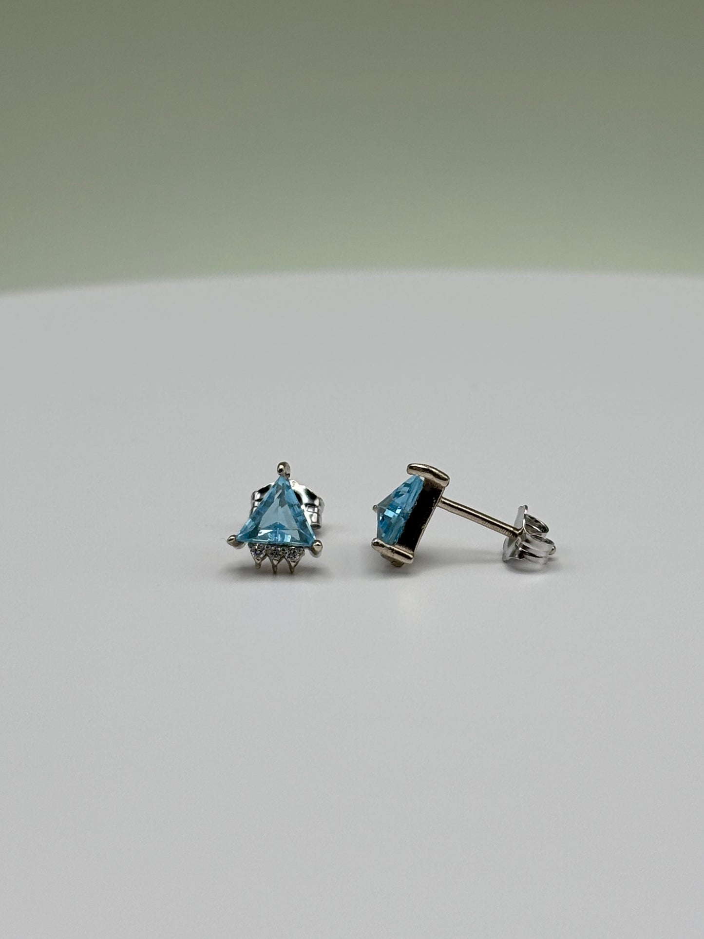 14k White Gold Natural Swiss Blue Topaz & Diamond Studs - 1.17 cttw