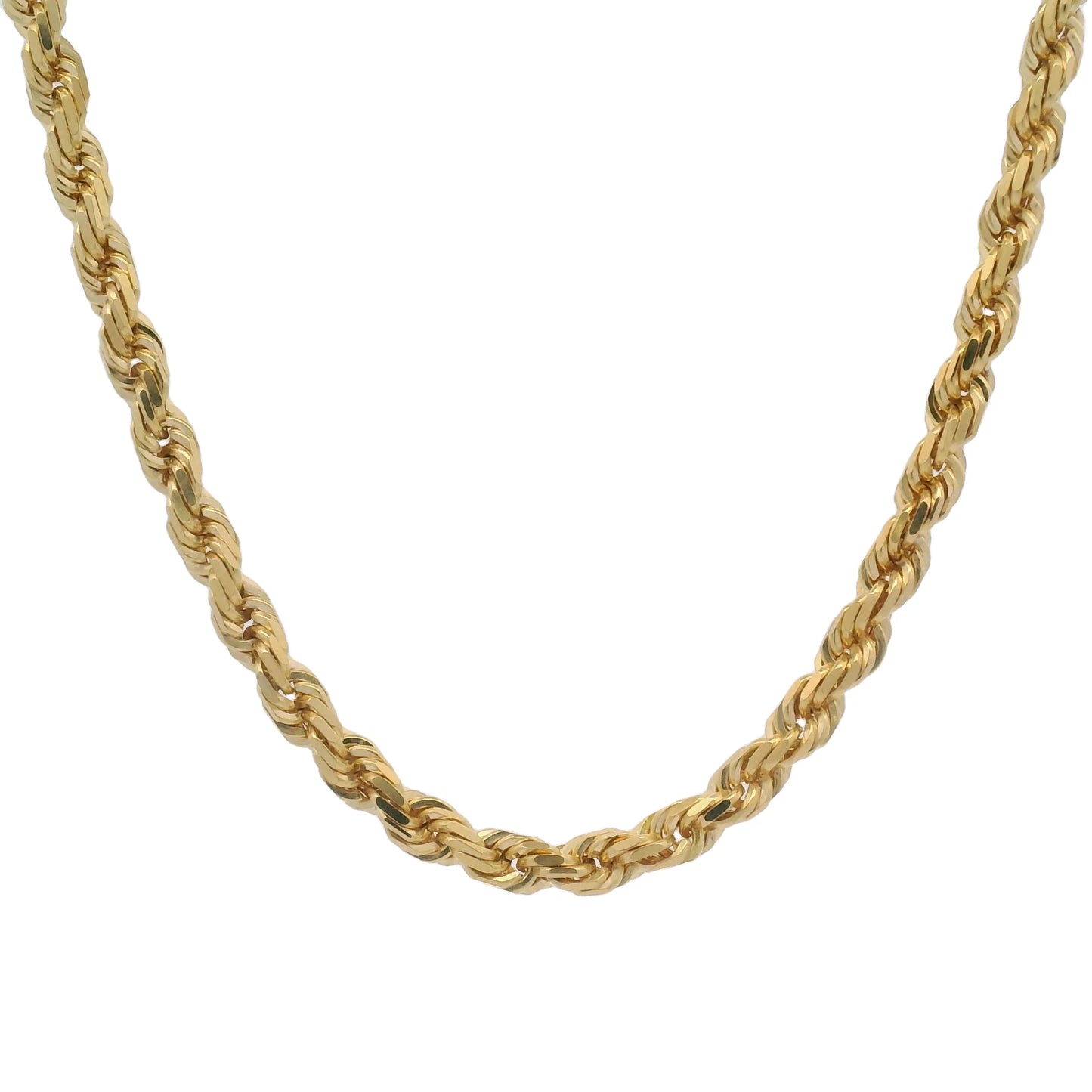 14k Solid Yellow Gold Diamond Cut Rope Chain - 4mm