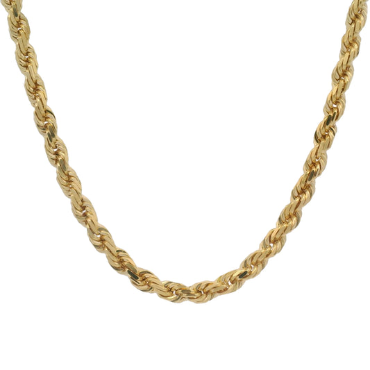 14k Solid Yellow Gold Diamond Cut Rope Chain - 4mm