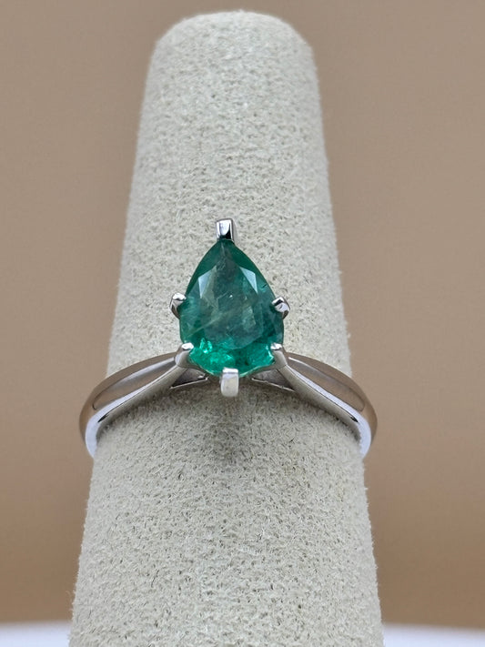 14k White Gold Pear-Cut Colombian Emerald - 1.64 cttw