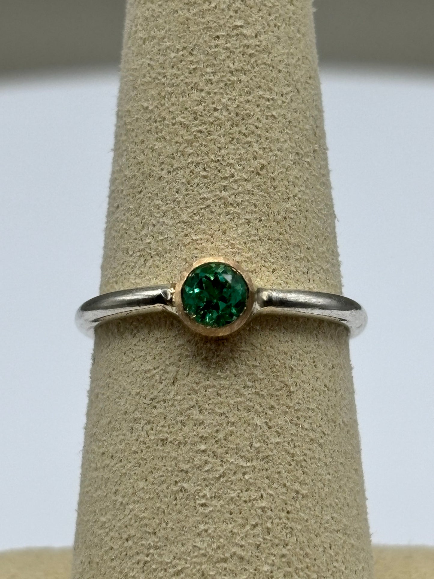 Dainty Two-Tone Ring with Natural Colombian Emerald - 0.39 ct | 14k Gold & Sterling Silver